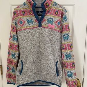 Simply Southern Womens 1/4 Snap Pullover Gray Sweatshirt Beach Theme Design Sz L